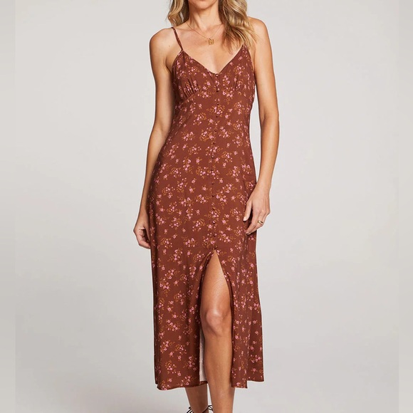 SALTWATER LUXE TORI MIDI DRESS in PECAN Floral Print Size Large - Picture 5 of 9